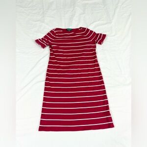 Lauren Ralph Lauren Petite Women Red Striped Cotton Dress Size PM